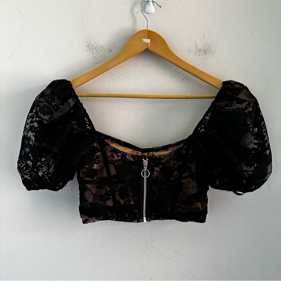 For Love & Lemons Rosalie Lace Bustier Crop Top Black - Picture 4 of 7
